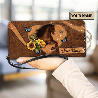 Personalized name-Long Wallet Ladies Brown Vintage  Black Horse - myfunfarm
