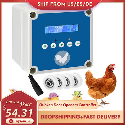 Automatic Chicken Coop Door Openers Controller LCD Timer Light Sensor Solar Battery Electric Power Poultry House Flap 0.8kg