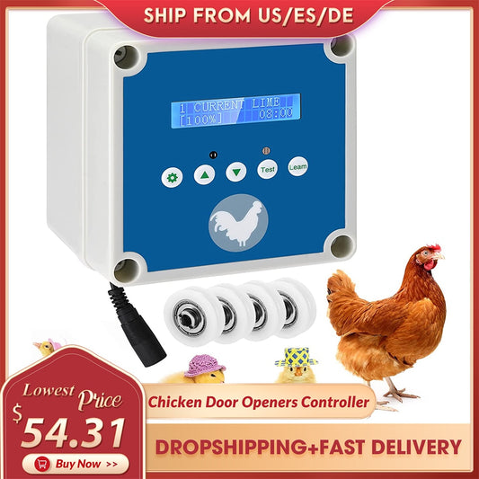 Automatic Chicken Coop Door Openers Controller LCD Timer Light Sensor Solar Battery Electric Power Poultry House Flap 0.8kg