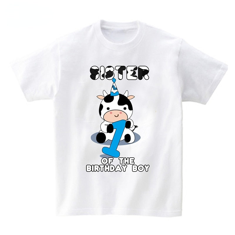 Baby Cow Birthday Party T Shirt Family Outfit Matching Clothes Holiday Look Father Mother Kids Shits 1 Year First Birthday Shirt - myfunfarm