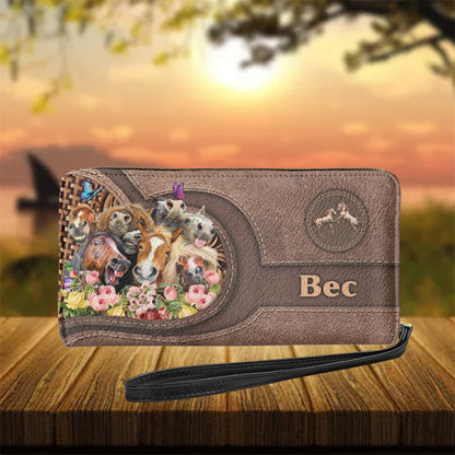 Personalized name-Long Wallet Ladies Brown Vintage  Black Horse - myfunfarm