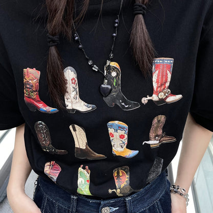 Boot Western T Shirt Cowgirl Cowboy Cute Graphic Hippie - myfunfarm