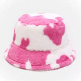 Cow pattern Bucket Hat Plush Panama Outdoor Keep Warm Autumn Winter