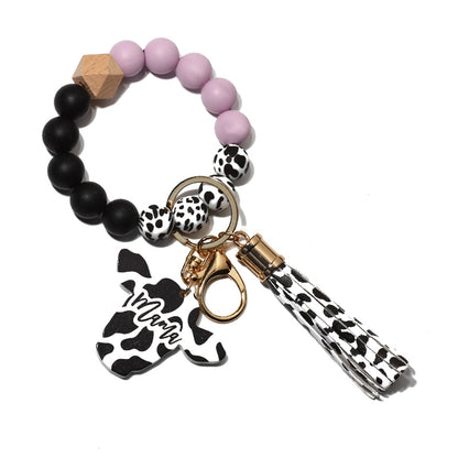 Cow Custom Beads Leather Tassel  Wooden Bead Bracelet gift for MAMA