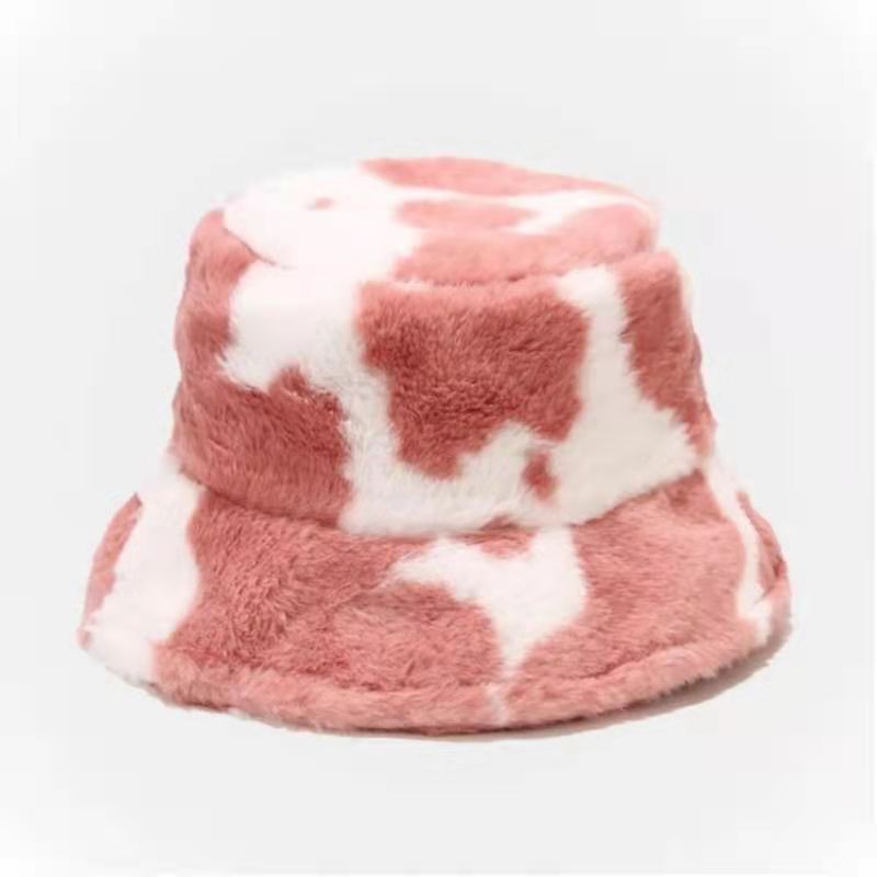 Cow pattern Bucket Hat Plush Panama Outdoor Keep Warm Autumn Winter