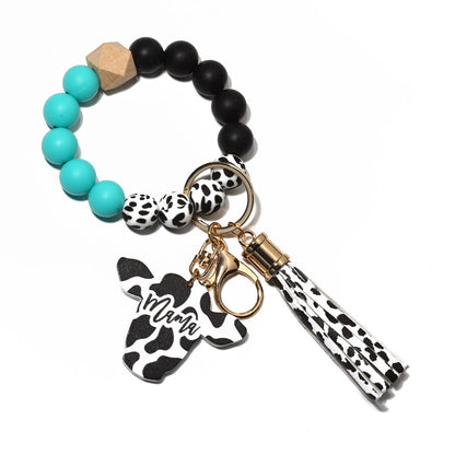 Cow Custom Beads Leather Tassel  Wooden Bead Bracelet gift for MAMA