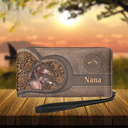 Personalized name-Long Wallet Ladies Brown Vintage  Black Horse - myfunfarm