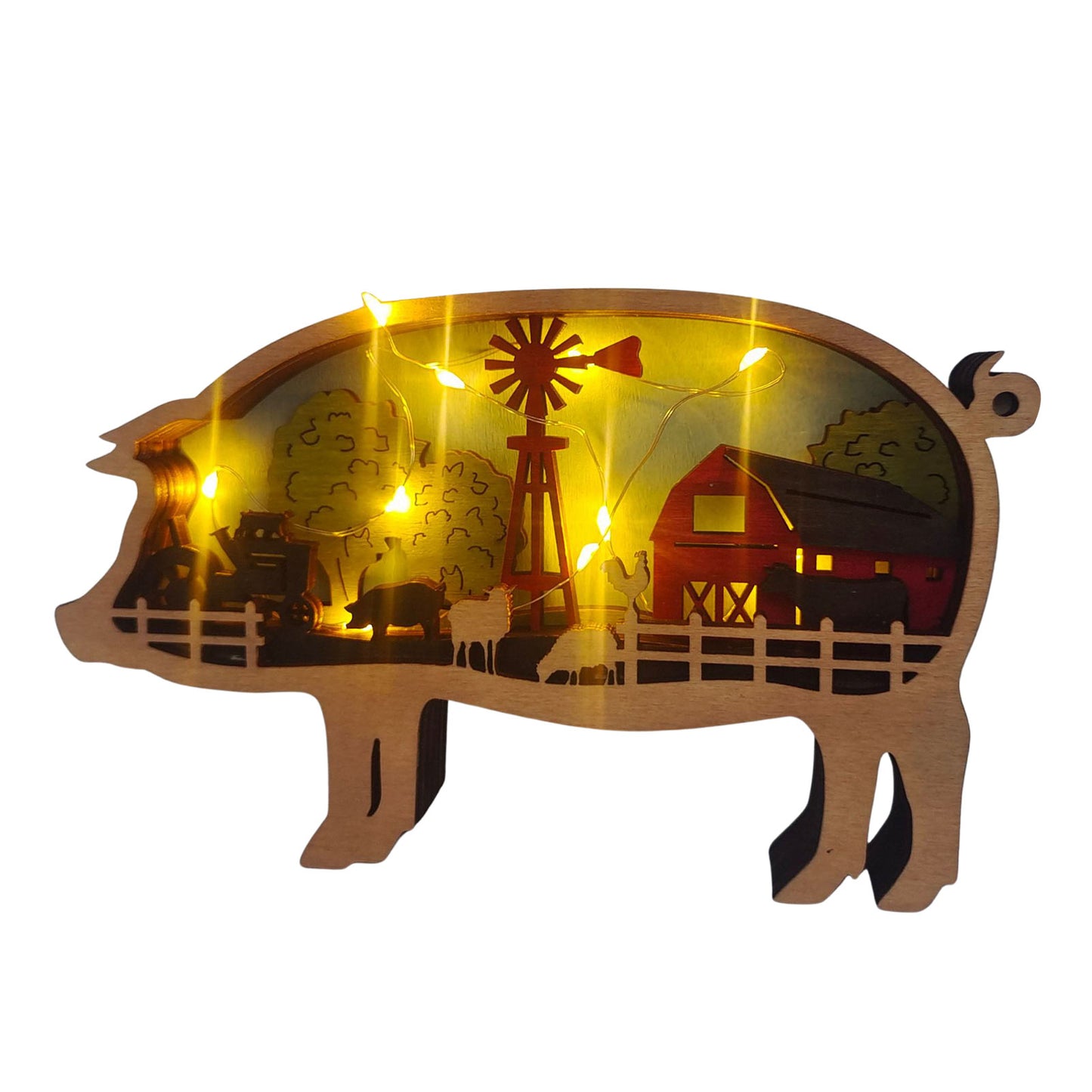 3D Wooden Pig cow Lamp Led  Decor Christmas Gifts - myfunfarm