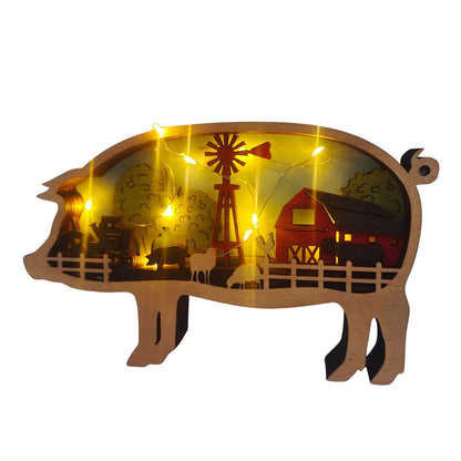 3D Wooden Pig cow Lamp Led  Decor Christmas Gifts - myfunfarm