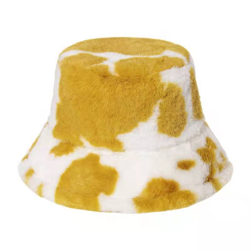 Cow pattern Bucket Hat Plush Panama Outdoor Keep Warm Autumn Winter