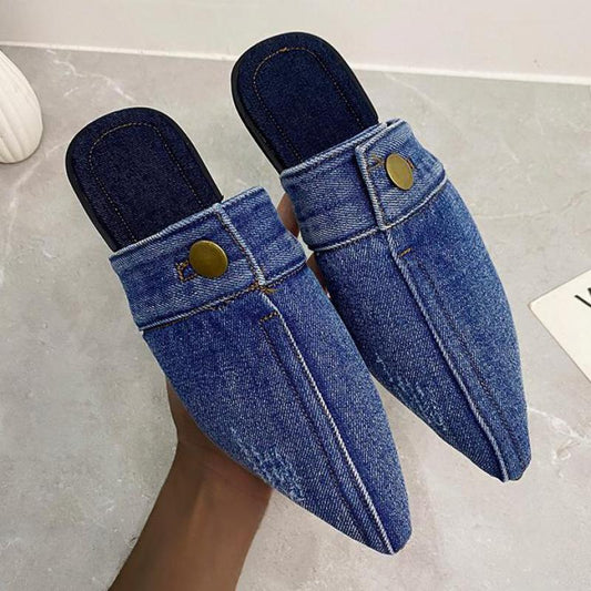 Handmade Denim Slippers Pointed Toe - myfunfarm