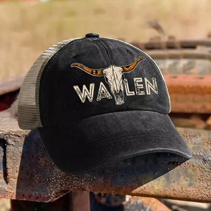 Baseball Cap Western Style Steer Skull Mesh Splicing - myfunfarm