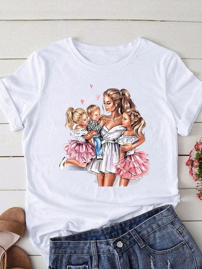 Lovely Mom and kids Print Summer Graphic T-Shirt - myfunfarm