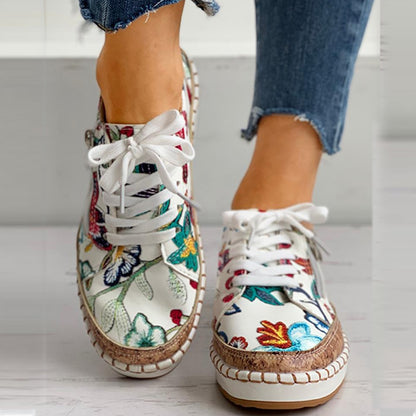 New Women Sneakers Floral Printed Lace Up