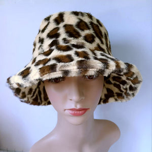 Cow pattern Bucket Hat Plush Panama Outdoor Keep Warm Autumn Winter