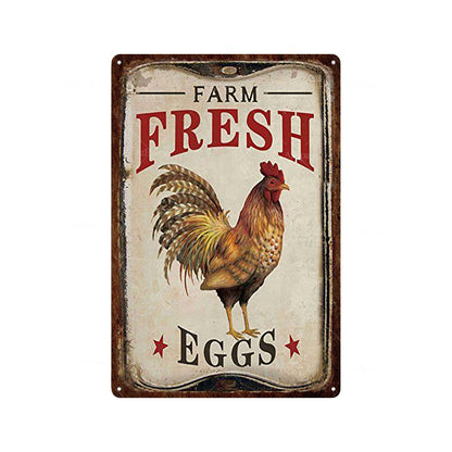 Fresh Eggs Metal Tin Sign Farm Home Wall Decor Happy Chicken Retro - myfunfarm
