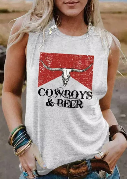 Cowboy & Beer - Vintage Women Tanks Tops Western - myfunfarm