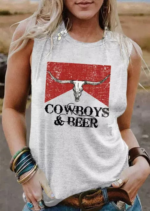 Cowboy & Beer - Vintage Women Tanks Tops Western - myfunfarm