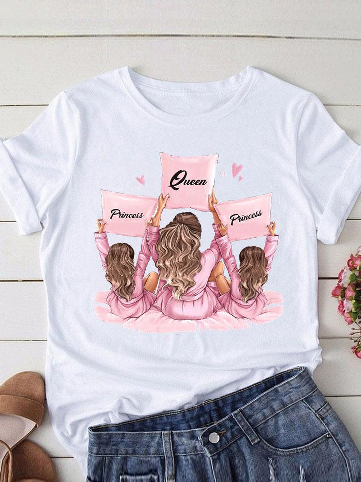 Lovely Mom and kids Print Summer Graphic T-Shirt