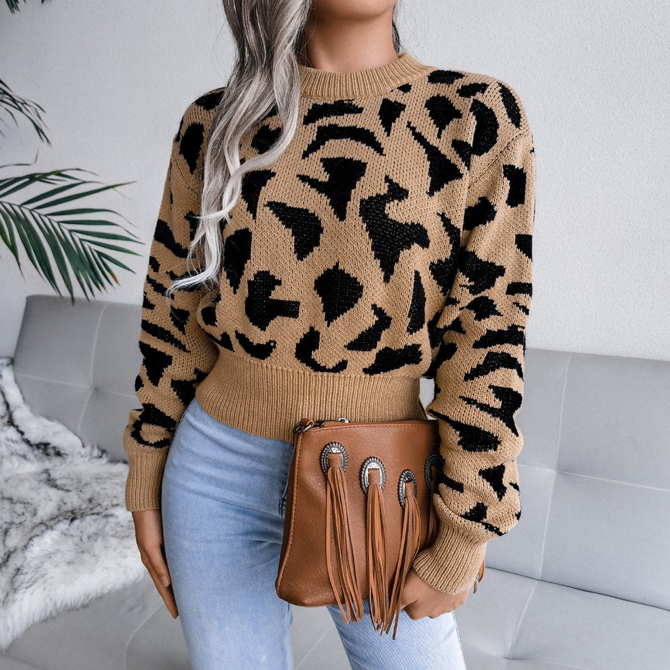 Knitted O neck sweater women pullover Autumn and winter Cow pattern