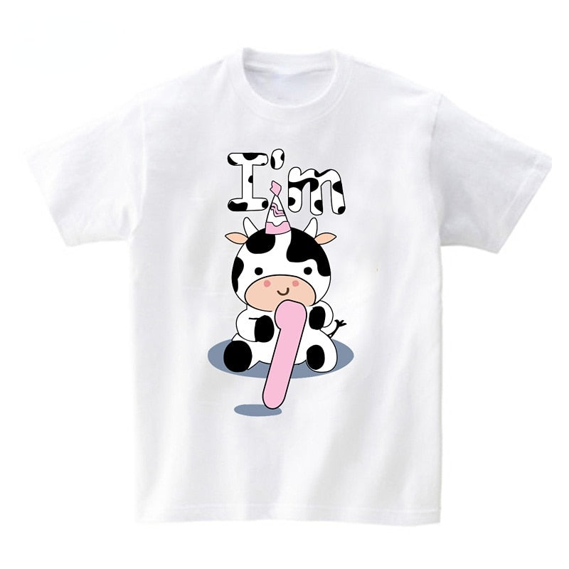Baby Cow Birthday Party T Shirt Family Outfit Matching Clothes Holiday Look Father Mother Kids Shits 1 Year First Birthday Shirt - myfunfarm