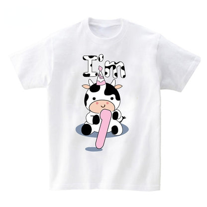 Baby Cow Birthday Party T Shirt Family Outfit Matching Clothes Holiday Look Father Mother Kids Shits 1 Year First Birthday Shirt - myfunfarm