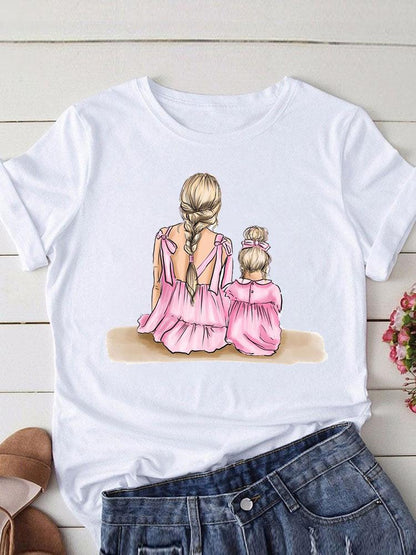 Lovely Mom and kids Print Summer Graphic T-Shirt - myfunfarm