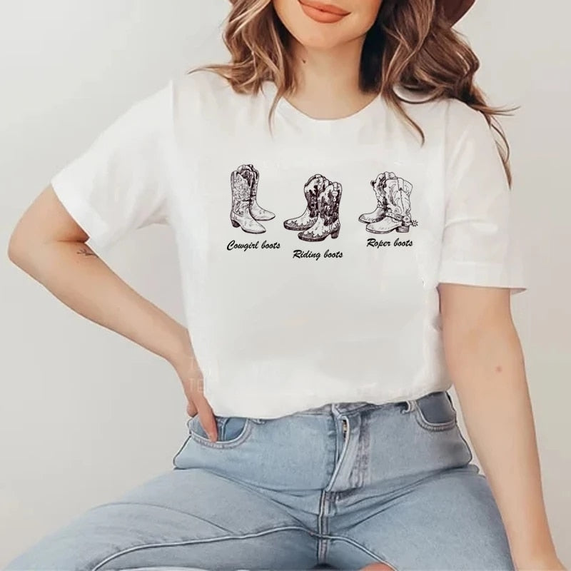 Boot Western T Shirt Cowgirl Cowboy Cute Graphic Hippie - myfunfarm
