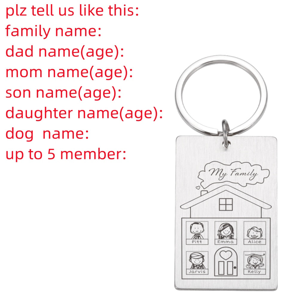 Personalized Keychain Custom Name Engraved Family Love Cute - myfunfarm
