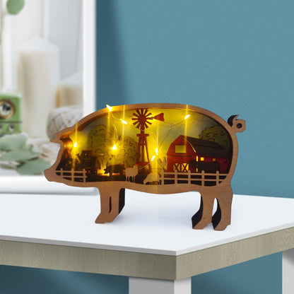 3D Wooden Pig cow Lamp Led  Decor Christmas Gifts - myfunfarm