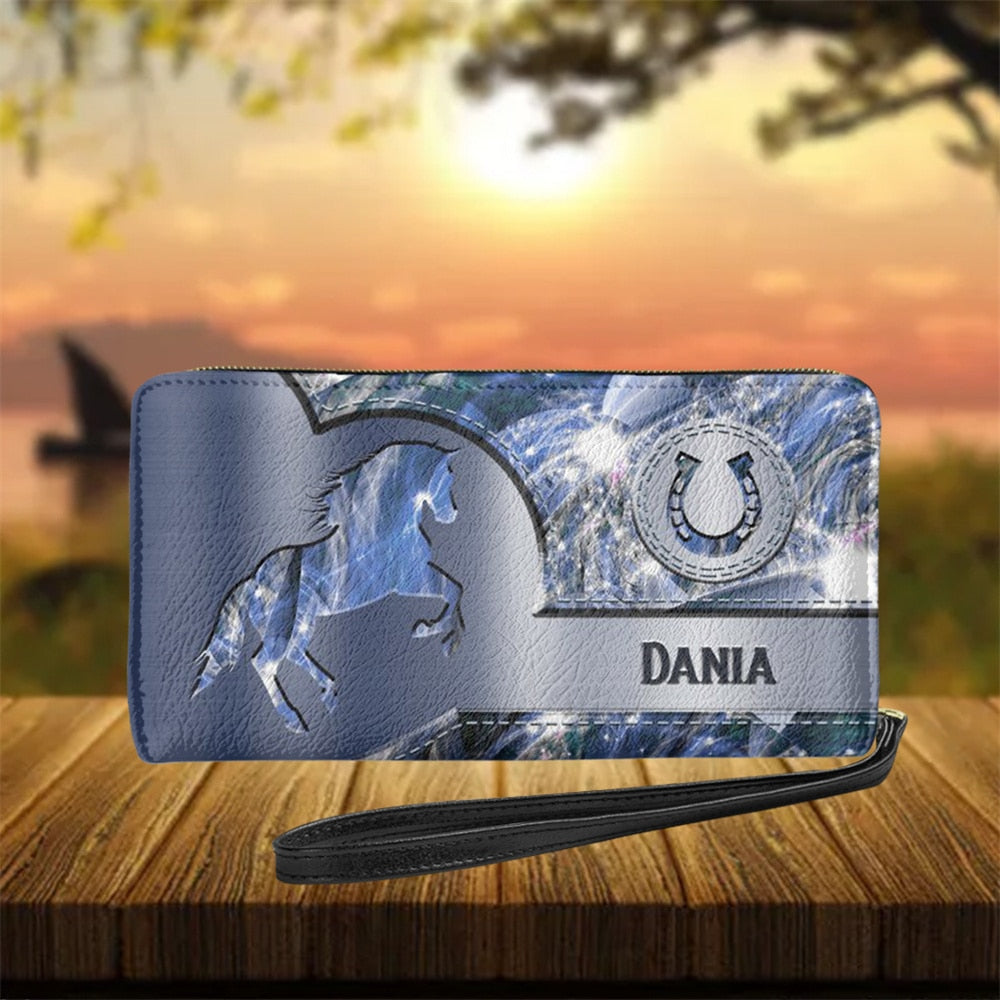 Personalized name-Long Wallet Ladies Brown Vintage  Black Horse - myfunfarm