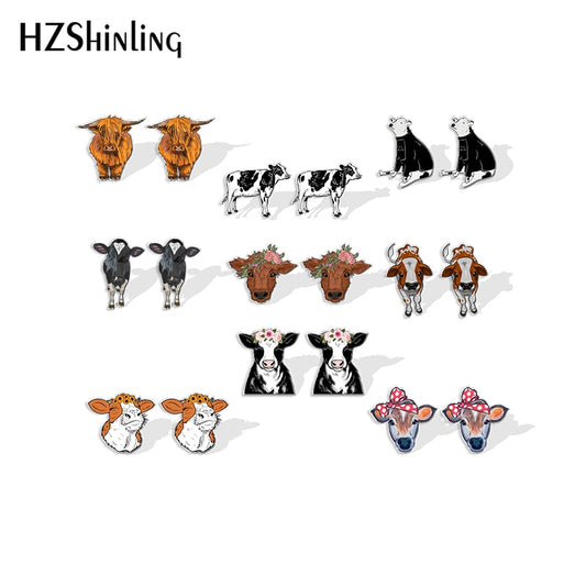 Cow Cute Acrylic Resin Earrings Epoxy Handmade Jewelry