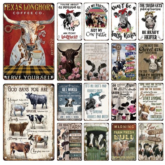 Vintage Cow Metal Sign  Wall Art Decor - myfunfarm
