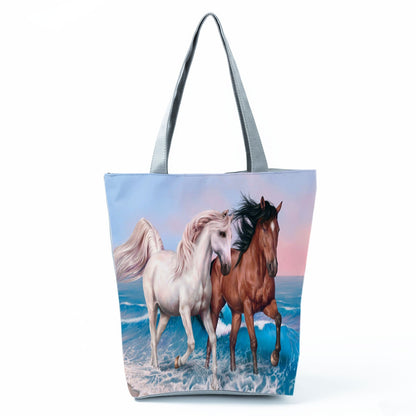 Watercolor Horse Print Shopping Tote bag - myfunfarm