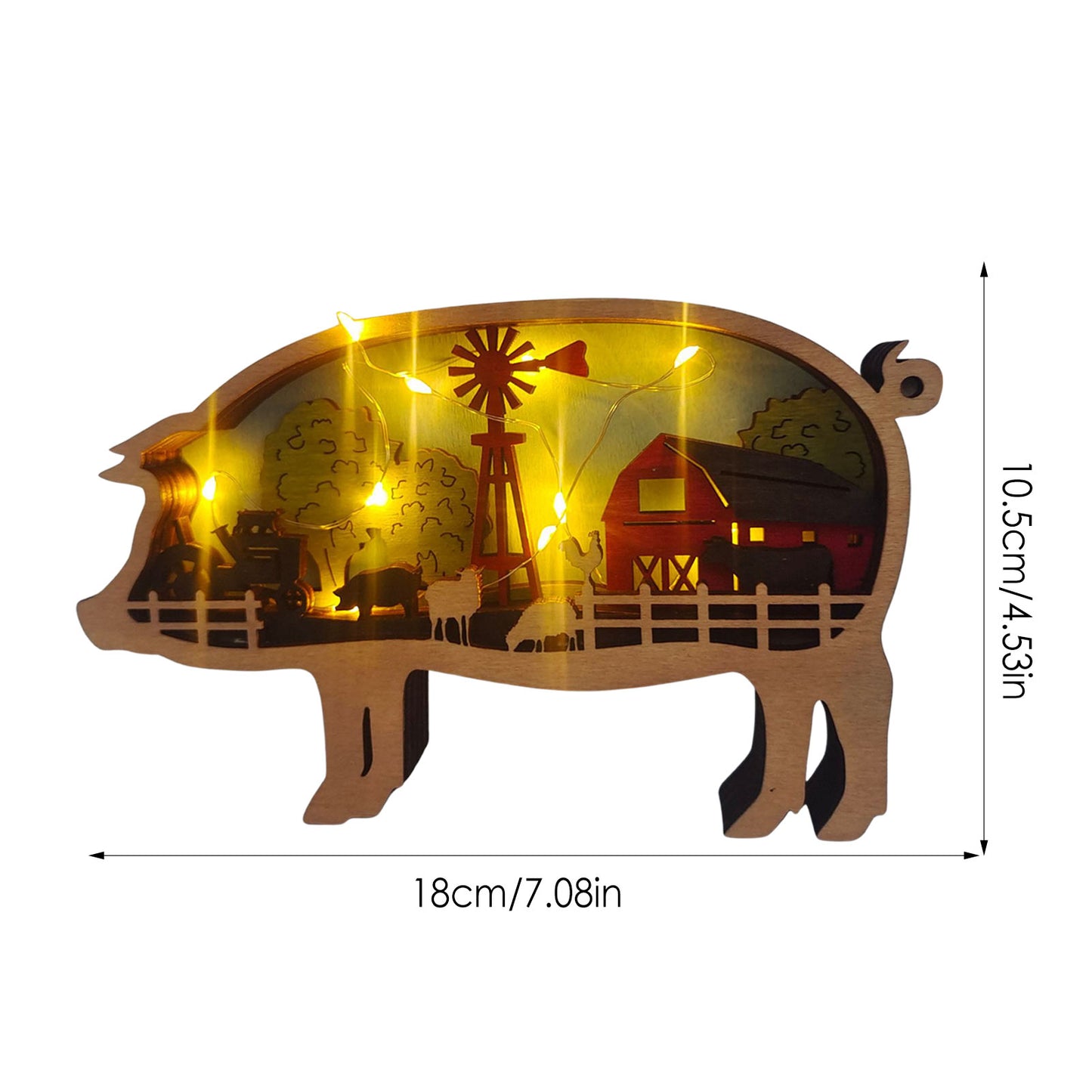 3D Wooden Pig cow Lamp Led  Decor Christmas Gifts - myfunfarm