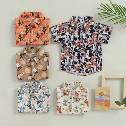 Summer Kids Boys Short Sleeve Tops Holiday Beach Blouse Shirts - myfunfarm