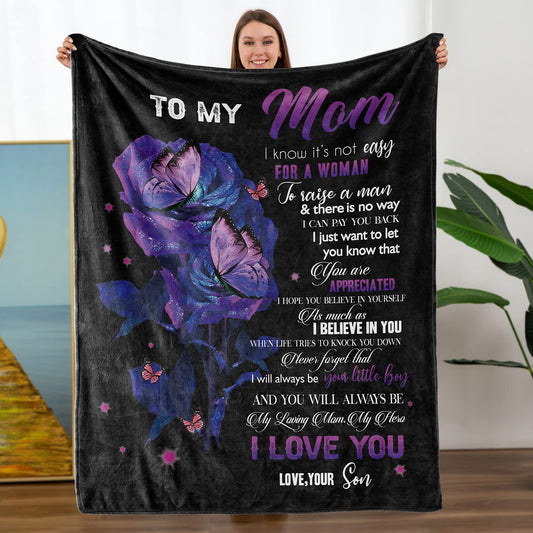 I Love You Mom Throw Blanket Gifts for Mom Birthday Gifts for Women -Mom Gifts From Daughter or Son for Birthday Mothers Day - myfunfarm