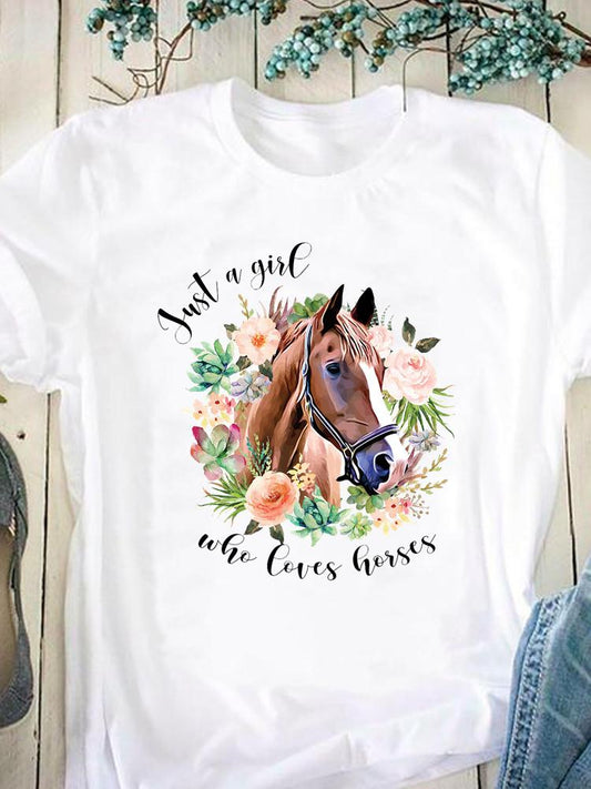 Just a girl who loves horses -Women T Shirt - myfunfarm