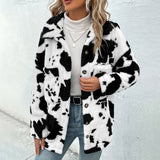 Women's Clothing Cow Pattern Plush Lamb Plush Sweater Jacket Cardigan Sweater Jacket Woman  casacos de inverno feminino