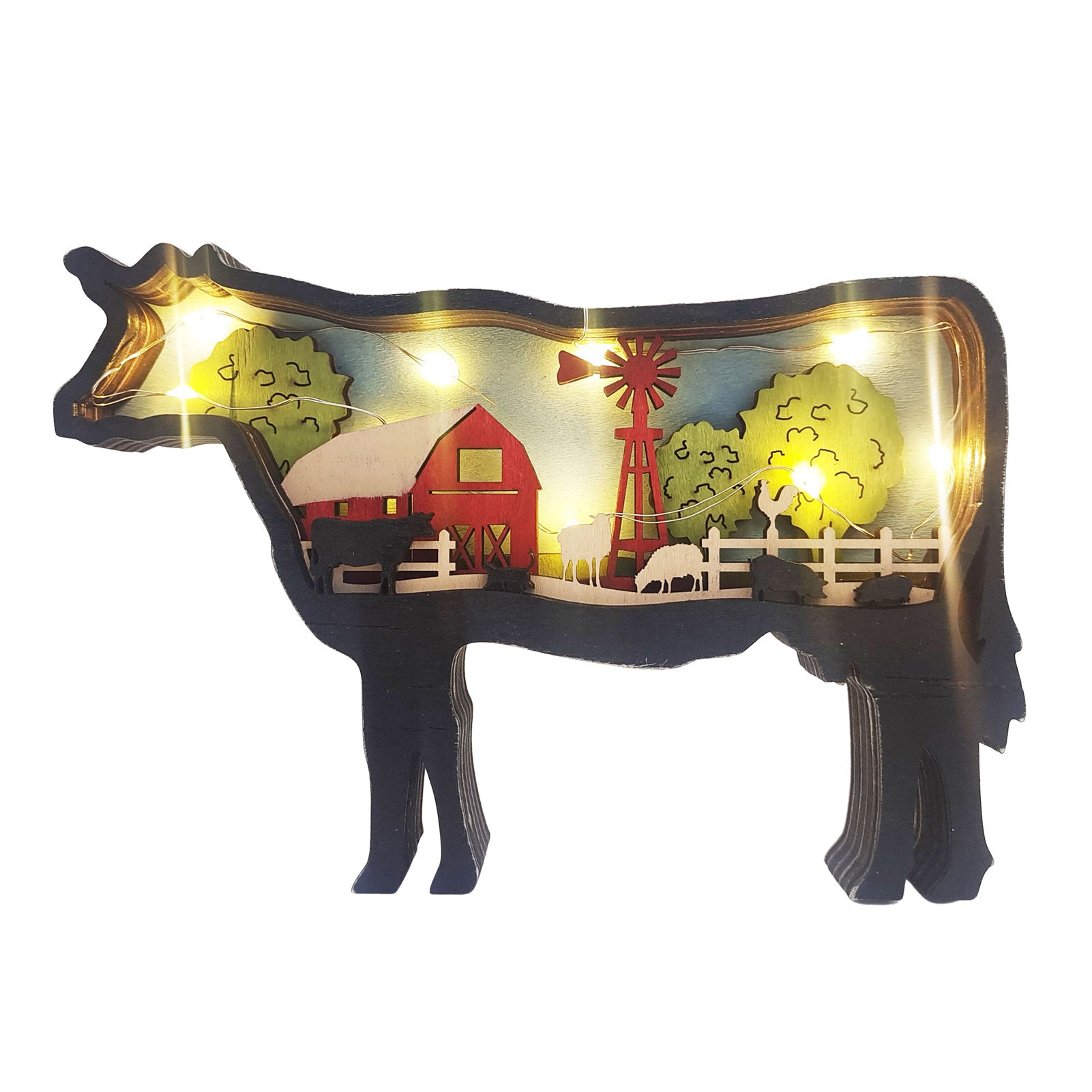 3D Wooden Pig cow Lamp Led  Decor Christmas Gifts - myfunfarm