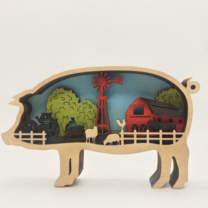 3D Wooden Pig cow Lamp Led  Decor Christmas Gifts - myfunfarm