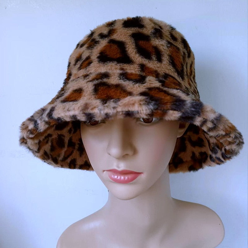 Cow pattern Bucket Hat Plush Panama Outdoor Keep Warm Autumn Winter