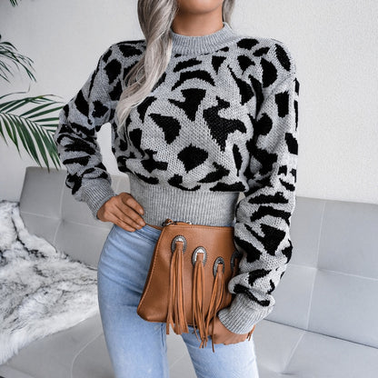 Knitted O neck sweater women pullover Autumn and winter Cow pattern - myfunfarm