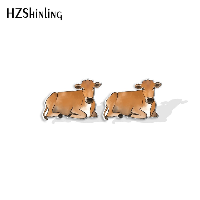 Cow Cute Acrylic Resin Earrings Epoxy Handmade Jewelry