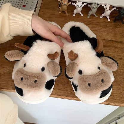 Cute Cow House Slippers Warm Fluffy for Winter - myfunfarm