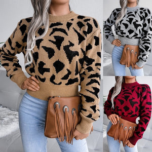 Knitted O neck sweater women pullover Autumn and winter Cow pattern