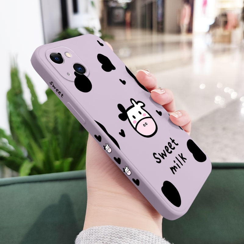 Cute Cow Phone Case For iPhone 14 13 12 11 Pro Max Mini X XR XS MAX SE2020 8 7 Plus 6 6S Plus Cover - myfunfarm