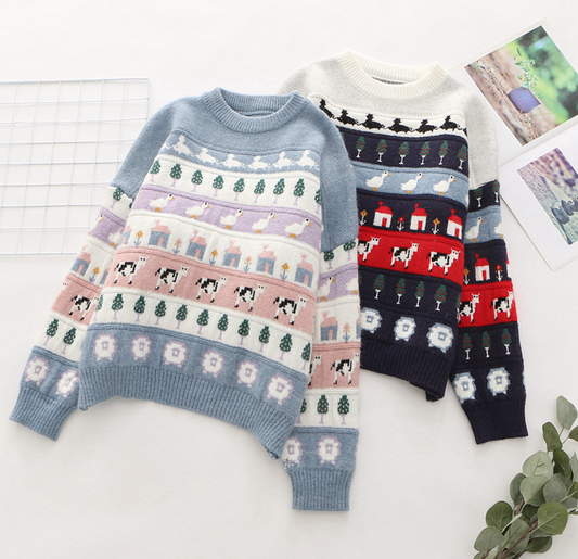 Cute Cow Cartoon Sweater Sweet Style Knitted - myfunfarm