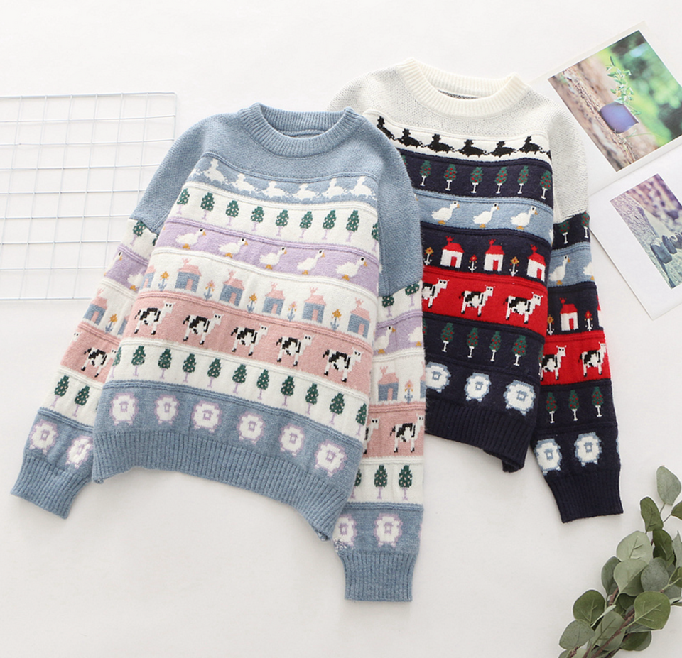 Cute Cow Cartoon Sweater Sweet Style Knitted