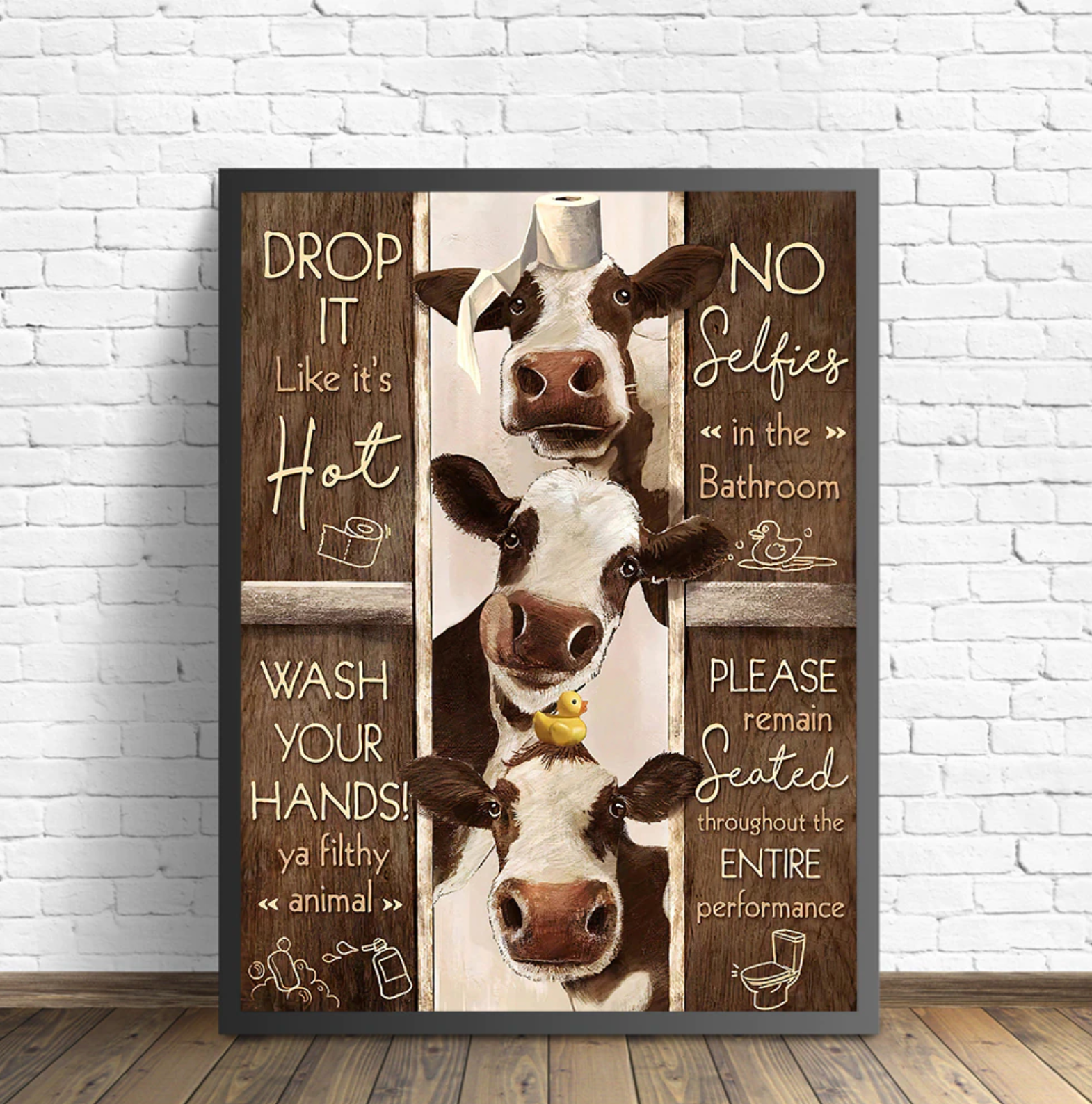 Toilet Rules Wall Art Canvas Funny Bathroom Animal Cow Goat Donkey Giraffe - Home Decor - myfunfarm